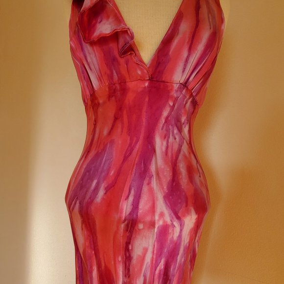 Silk ruffle Short Dress 4 6 8 bridesmaid party tie dyed painted purple pink blue - Picture 2 of 7